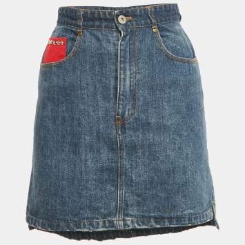 Pre Owned Miu Miu Blue Denim Distressed Mini Skirt S