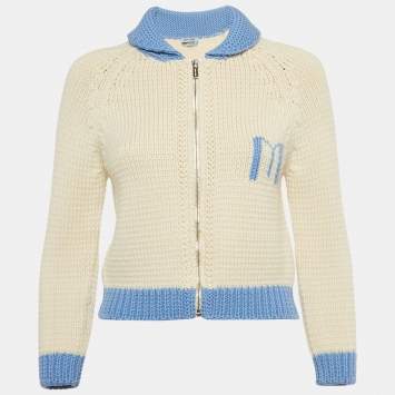 Pre Owned Miu Miu Off-White Wool Zip-Up Once Upon A Time Sweater M