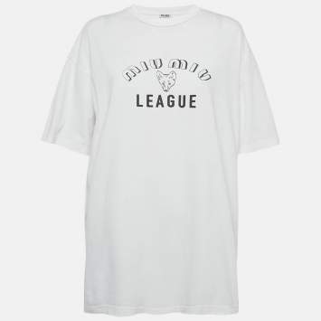 Pre Owned Miu Miu White Printed Tie Dye Cotton Oversize T-Shirt S
