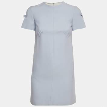 Pre Owned فستان ميو ميو ميني أكمام بفتحات كريب أزرق صغير جدًا