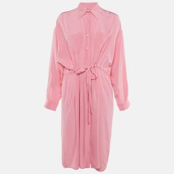 Pre Owned Miu Miu Pink Silk Button Front Midi Dress M