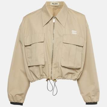 Pre Owned Miu Miu Brown Logo Print Cotton Zip-Up Jacket M