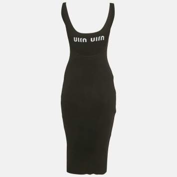 Pre Owned Miu Miu Black Logo Rib Knit Sleeveless Midi Dress S