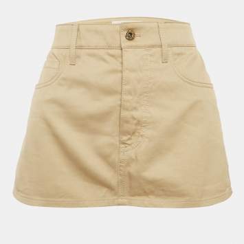 مملوكة مسبقًا Miu Miu Beige Logo Applique Cotton Mini Skirt XS