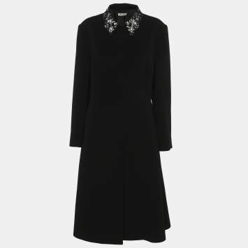 Pre Owned Miu Miu Black Crepe Crystal Embellshed Coat M