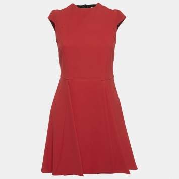 Pre Owned Miu Miu Red Crepe Back-Open Flared Mini Dress S