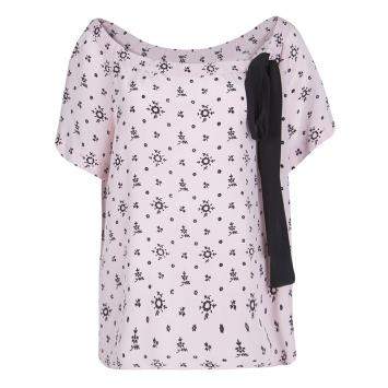 Pre Owned Miu Miu Blush Pink Floral Print Neck Tie Detail Short Sleeve Top M