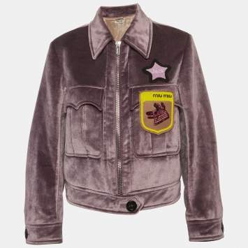 مملوكة مسبقًا Miu Miu Purple Velour Beaded Applique Jacket S