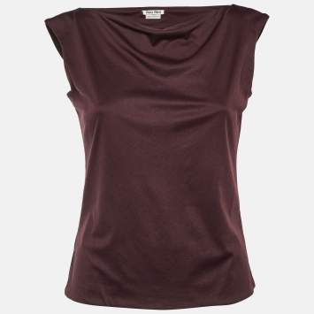 Pre Owned Miu Miu Dark Plum Jersey Sleeveless Top S