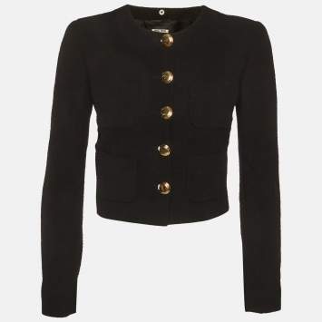 مملوكة مسبقًا Miu Miu Black Boucle Cropped Jacket S