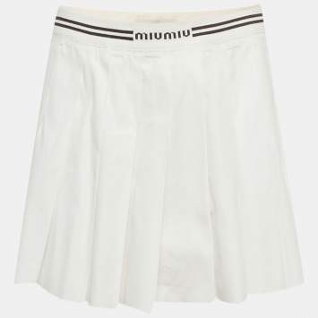 مملوكة مسبقًا Miu Miu White Cotton Pleated Tennis Mini Skirt S