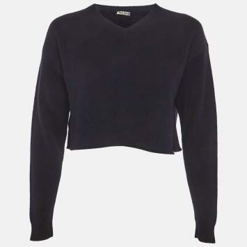 Pre Owned Miu Miu Navy Blue Wool Cropped Sweater S