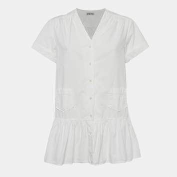 Pre Owned Miu Miu white Cotton Tiered Mini Dress M