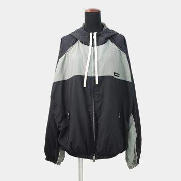 مملوكة مسبقًا بلوزون ميو ميو حرير تقني بسحاب بوليستر 76% حرير 24% أزرق/فضي رمادي مقاس 40