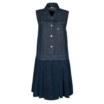 Pre Owned Miu Miu Indigo Dark Wash Colorblock Denim Sleeveless Pleated Dress M