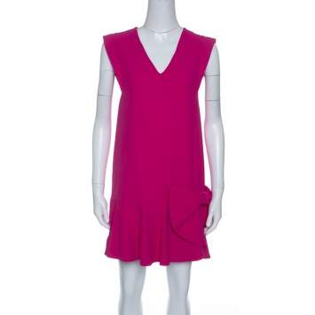 Pre Owned Miu Miu Pink Ruffled Bow Detail Sleeveless Dress S