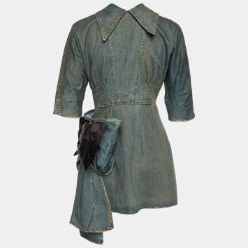 Pre Owned Miu Miu Blue Denim Bow-Trim Mini Dress S