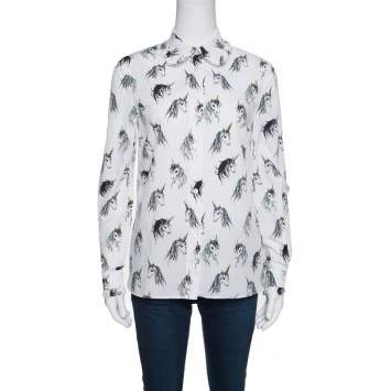 Pre Owned Miu Miu Special Collection Eri Wakiyama White Unicorn Printed Cotton Shirt M