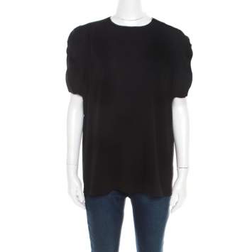 Pre Owned Miu Miu Black Crepe Buttoned Back Detail Top M