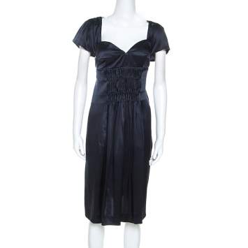 Pre Owned Miu Miu Midnight Blue Silk Mini Sweetheart Neckline Mini Dress M