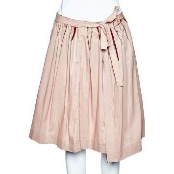 Pre Owned Miu Miu Pale Pink & Red Paneled Rawedge Detail Wrap Skirt M