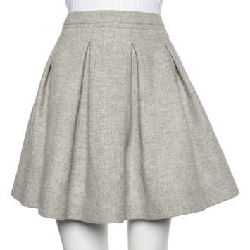 Pre Owned Miu Miu Grey Wool Pleated Mini Skater Skirt XS