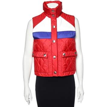 Pre Owned Miu Miu Red Nylon Quilted Sleeveless Puffer Jacket M