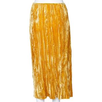 Pre Owned Miu Miu Gold Crushed Velvet Skirt M