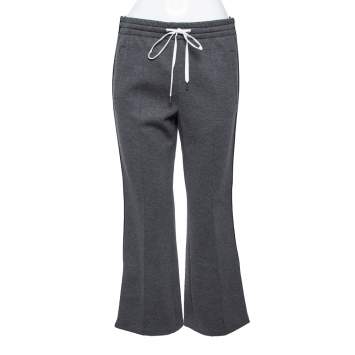 Pre Owned Miu Miu Grey Knit Logo Trimmed Zipped Hem Detailed Track Pants M