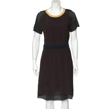 Pre Owned Miu Miu Brown Silk Contrast Trim Mini Dress M