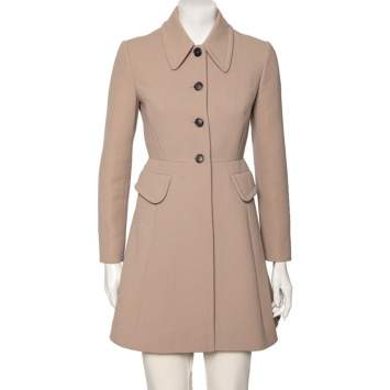 Pre Owned Miu Miu Beige Wool Button Front Long Sleeve Coat S