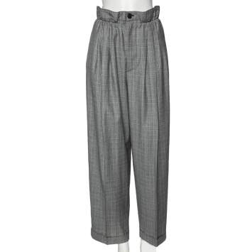 Pre Owned Miu Miu Prince of Wales Check Wool Paperbag Waist Detailed Pants M