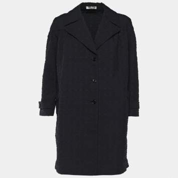 Pre Owned Miu Miu Navy Blue Textured Mid Length Coat S