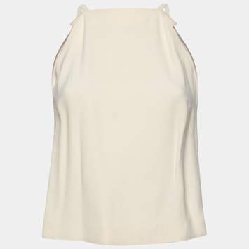 Pre Owned Miu Miu Cream Crepe Sleeveless Top S