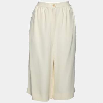 Pre Owned Miu Miu Cream Crepe Wide Leg Culottes M