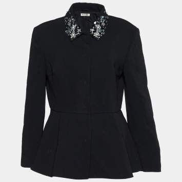 Pre Owned Miu Miu Black Synthetic Crystal Embellished Blazer M