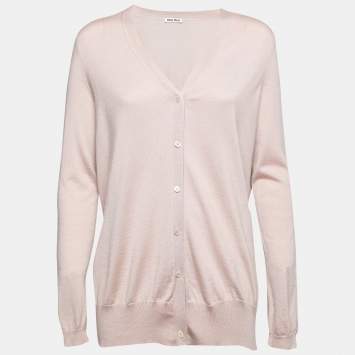 Pre Owned Miu Miu Blush Pink Knit Silk Trimmed Button Front Cardigan M