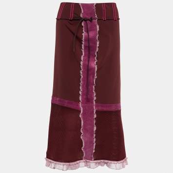 Pre Owned Miu Miu Brown/Pink Synthetic Flared Skirt S