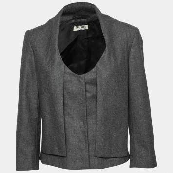 Pre Owned Miu Miu Dark Grey Wool Neck Tie Blazer M 