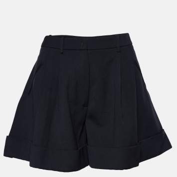 Pre Owned Miu Miu Black Wool Pleated Shorts S