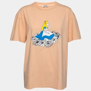 Pre Owned Miu Miu Orange Alice in Wonderland Print Oversized T-Shirt M