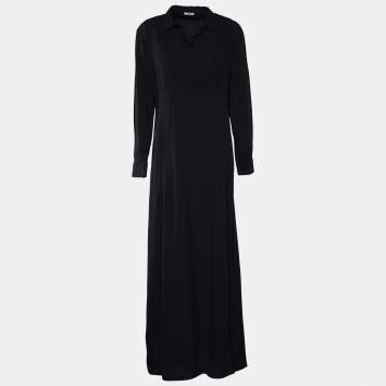 Pre Owned Miu Miu Black Crepe Collared Maxi Dress XS