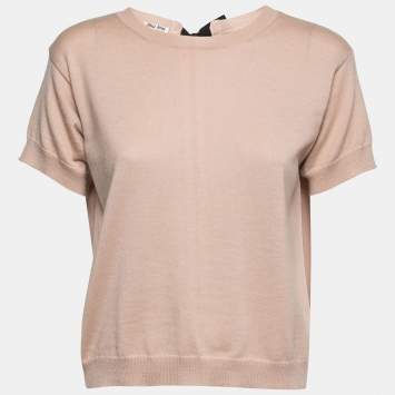 Pre Owned Miu Miu Blush Pink Wool Tie Back Sweater Top S