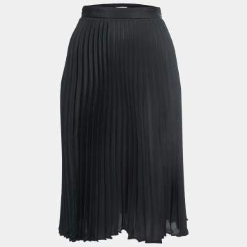 Pre Owned Miu Miu Black Plisse Pleated Crepe Midi Skirt XS