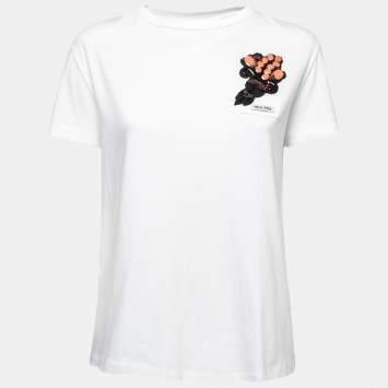 Pre Owned Miu Miu White Jersey Bouquet Applique Detail T-Shirt M