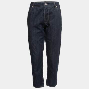 Pre Owned Miu Miu Indigo Embellished Detail Crop Jeans M