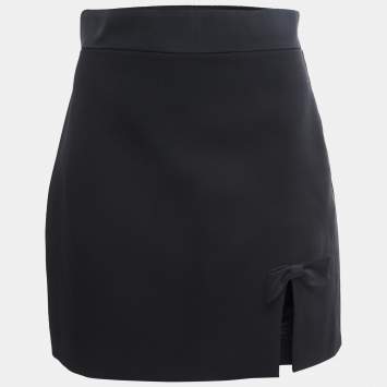 Pre Owned Miu Miu Black Wool Crepe Bow-Detail Mini Skirt M