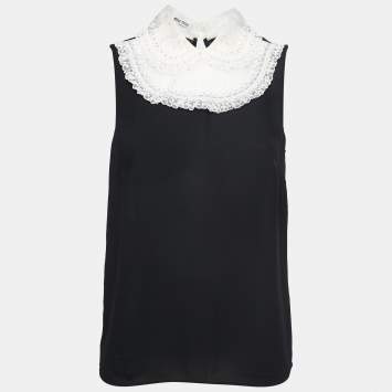 Pre Owned Miu Miu Monochrome Crepe Sleeveless Top XS