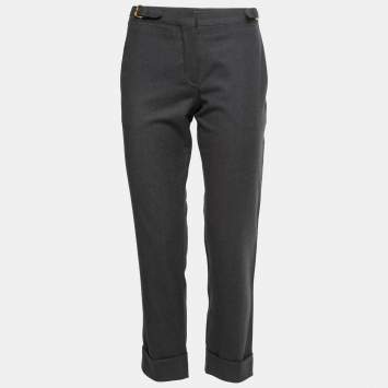 Pre Owned Miu Miu Grey Wool Buckle Detail Trousers S