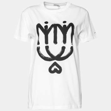 Pre Owned Miu Miu White Logo Printed Cotton Knit Crewneck T-Shirt S